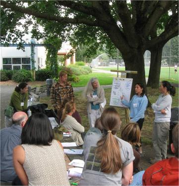 faculty from Seattle-area colleges and universities report out on during an environmental justice walking tour