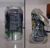 Before and After of pop can crushed by air pressure