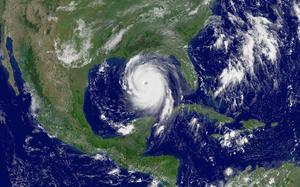Hurricane Katrina in the Gulf of Mexico on August 28, 2005.  The images was taken by NOAA�s Geostationary Operational Environmental Satellite (GOES).
