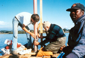 coring lake from platform to recover paleoarchives