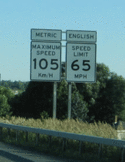Road sign with metric/english