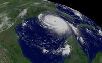 Oblique satellite view of Hurricane Katrina.