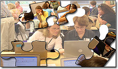 puzzle pieces of students working